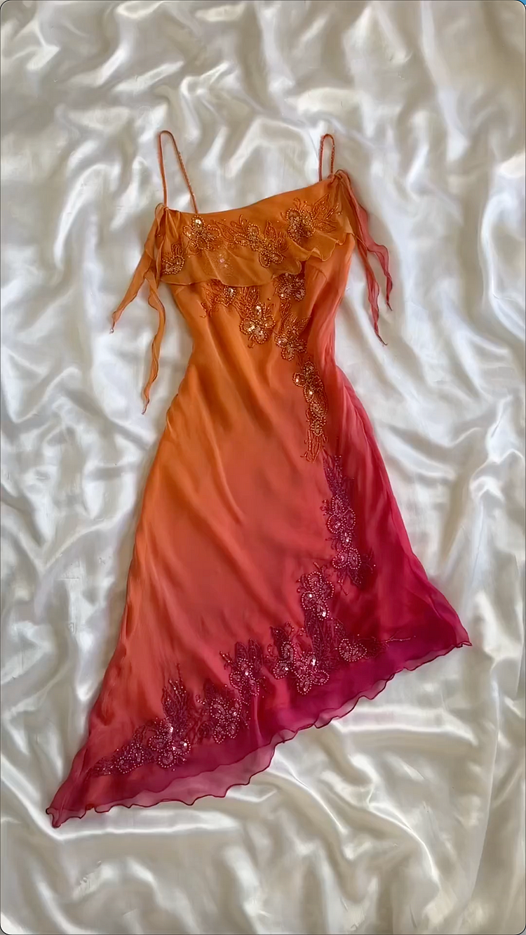 Pretty Spaghetti Straps Chiffon Beaded Mermaid Party Evening Dress - View 3 | VelvetHem