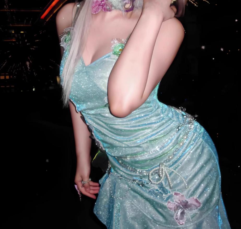 Glitter Mint Green Spaghetti Straps Sequin Ruffles Birthday Outfits Graduation Homecoming Dress