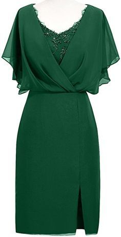 Green Sheath/Column V-neck Knee-Length Chiffon Party Dress - VelvetHem