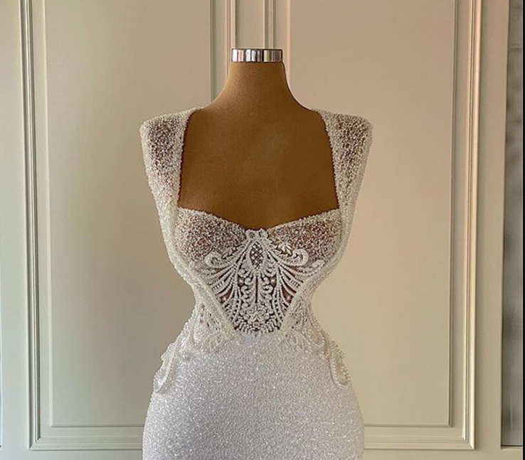 Luxury New Square Neck White Wedding Dress Women Mermaid Prom Dress Formal Gowns Bridal Gown - View 2 | VelvetHem