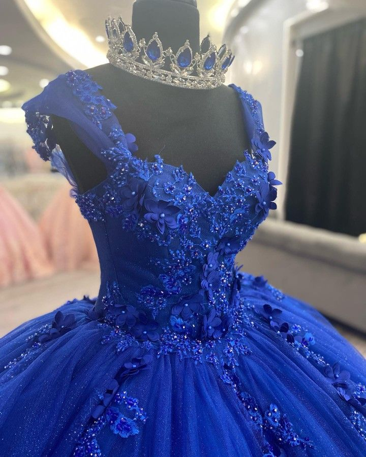 Royal Blue Appliques Tulle Ball Gown,Sweet 16 Dress,Princess Dress,Y2478 - VelvetHem