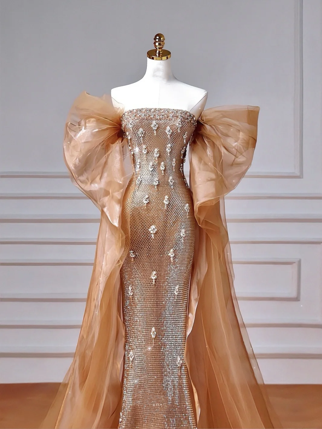 Luxury Off The Shoulder Tulle Beaded Prom Dress Long Mermaid Evening Dress Y8610