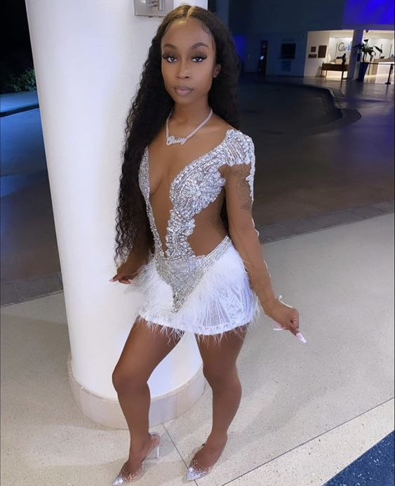 21st Birthday Outfit Dress Sexy Tight Beaded Dress Mini Homecoming Dress Y780