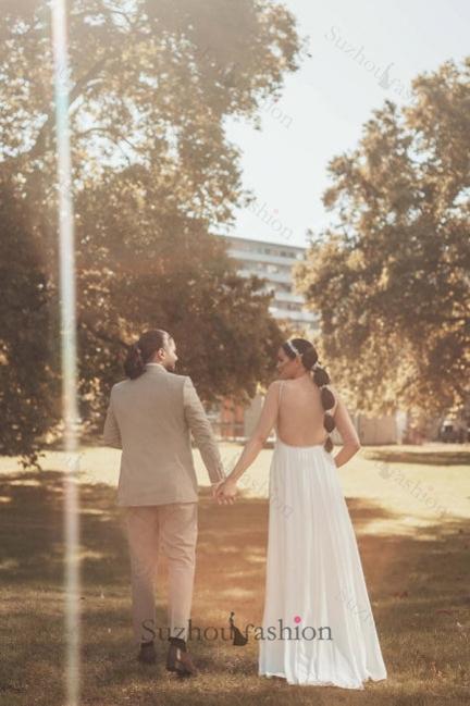 Obsessing Long White Wedding Dress One Shoulder Sleeveless Beading Bridal Gown With Slit