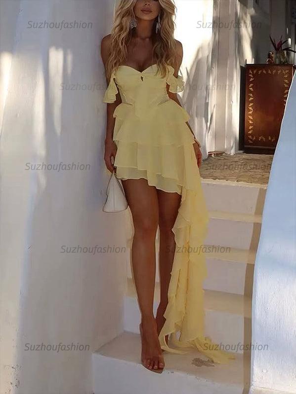 Suzhoufashion Off-Shoulder Ruffles Sweetheart Short Cocktail Homecoming Dress