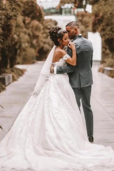 Off The Shoulder A-Line White Wedding Dress Romantic Bridal Gowns (ZD15705)