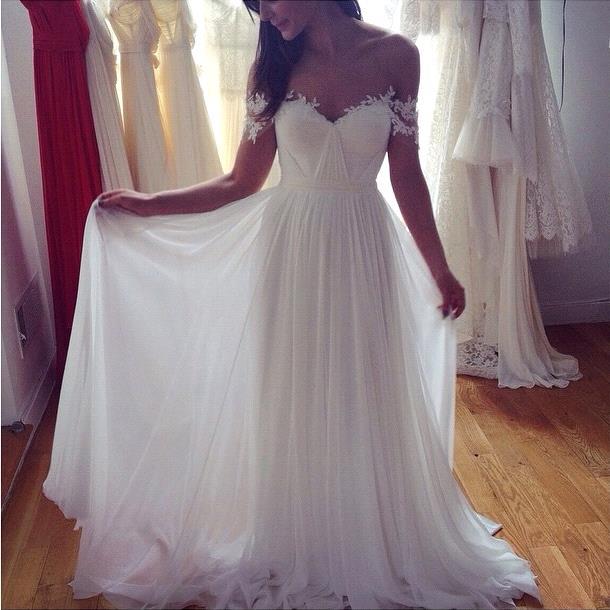 Off The Shoulder Lace Sweetheart Beach Beach Wedding Dress Chiffon Summer Outdoor Bridal Gowns BA3769
