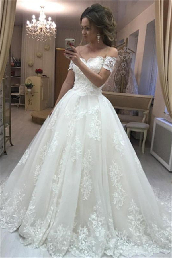 Off The Shoulder Lace Wedding Dresses Online Puffy Tulle Sexy  Bride Dress