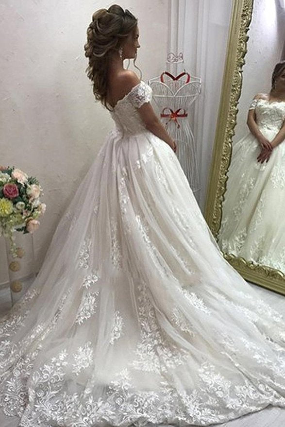 Off The Shoulder Lace Wedding Dresses Online Puffy Tulle Sexy  Bride Dress