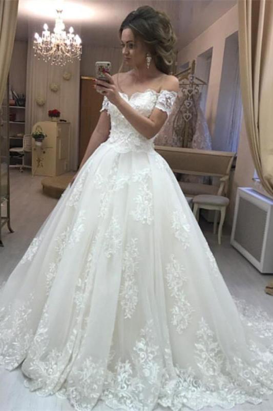 Off The Shoulder Lace Wedding Dresses Online Puffy Tulle Sexy  Bride Dress