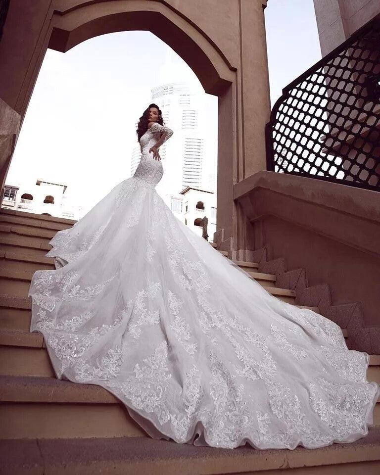 Off The Shoulder Mermaid Lace Wedding Dresses  | Long Sleeve Sexy Bridal Dresses Online
