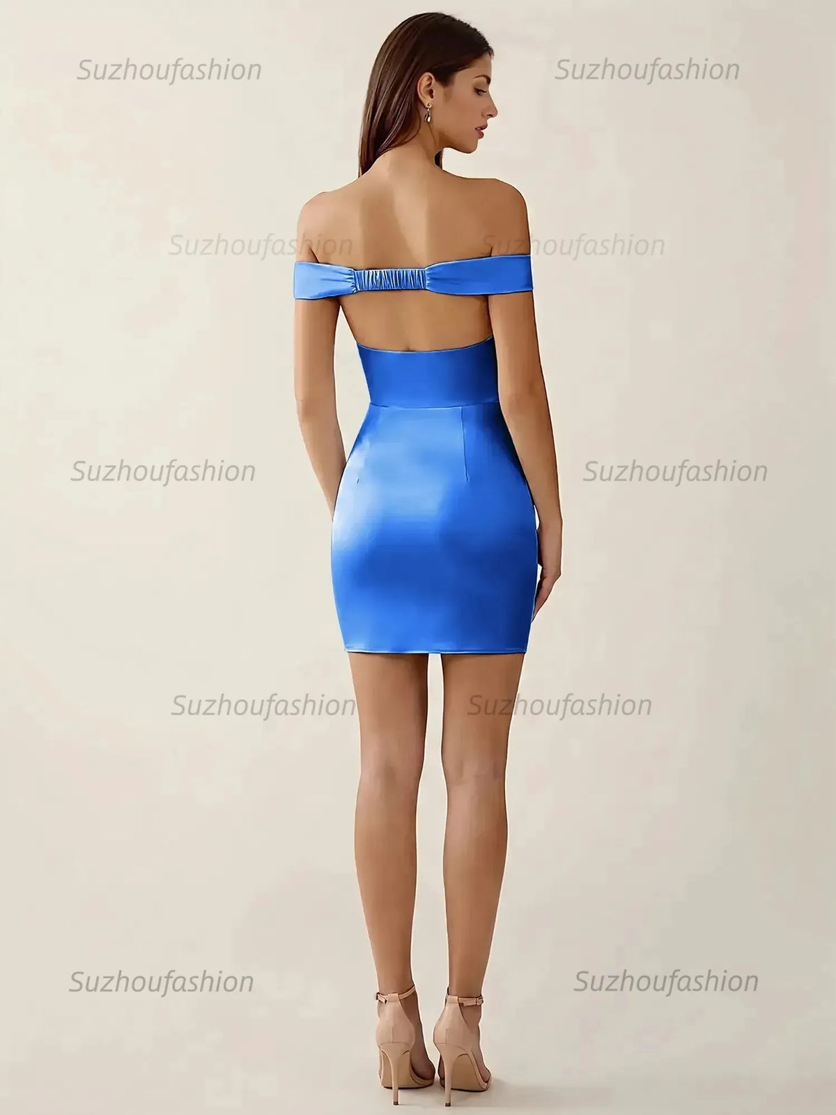 Suzhoufashion Off-The-Shoulder Ruched Satin Homecoming Dresses Mini Cocktail Dress