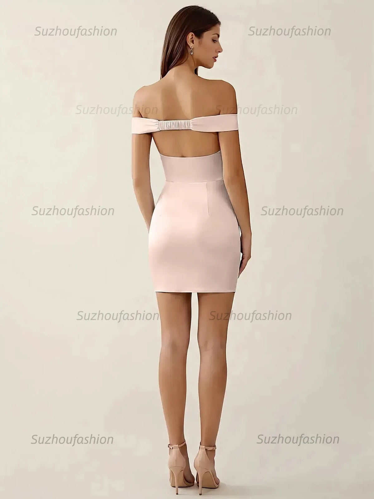 Suzhoufashion Off-The-Shoulder Ruched Satin Homecoming Dresses Mini Cocktail Dress