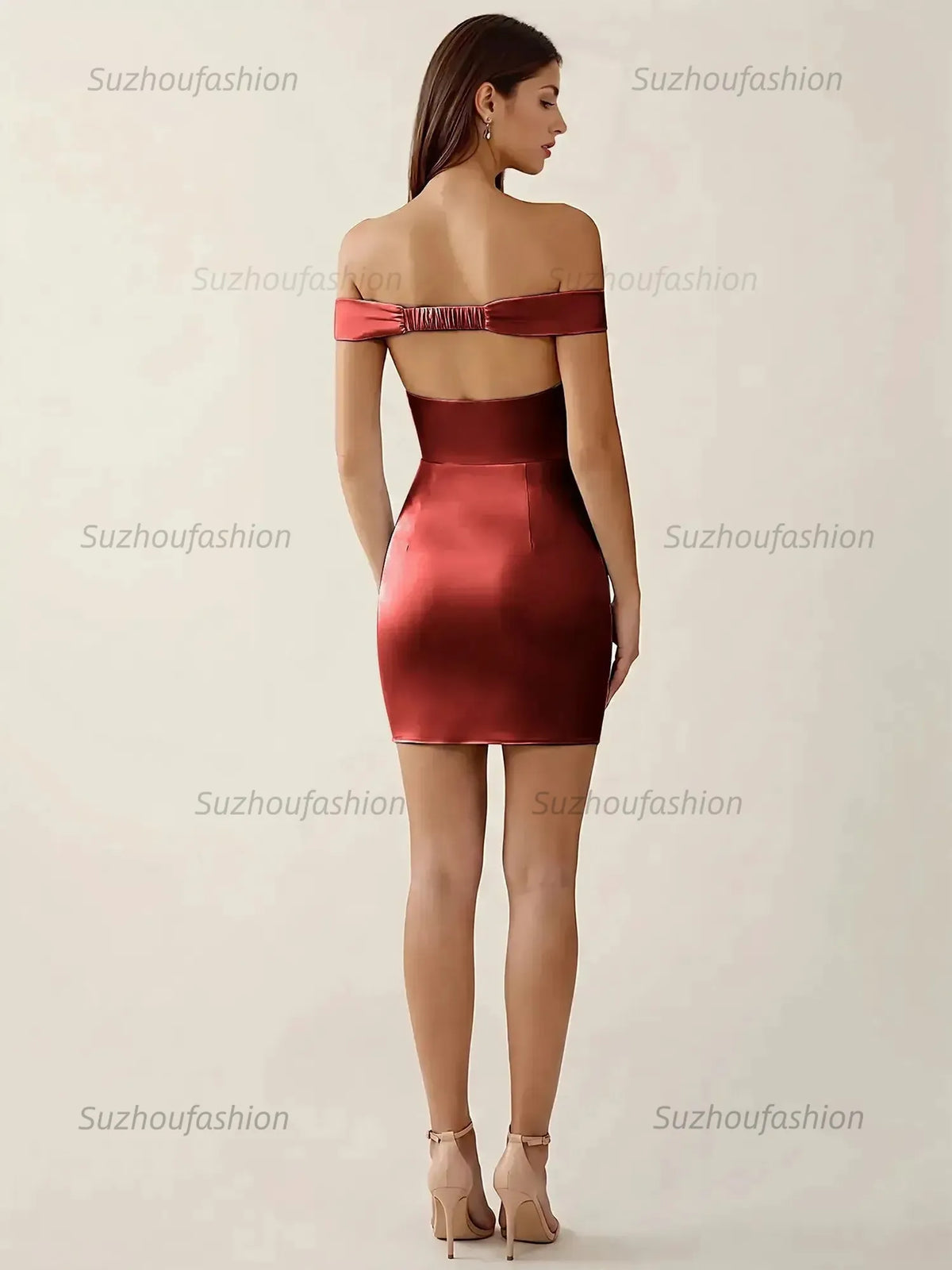 Suzhoufashion Off-The-Shoulder Ruched Satin Homecoming Dresses Mini Cocktail Dress