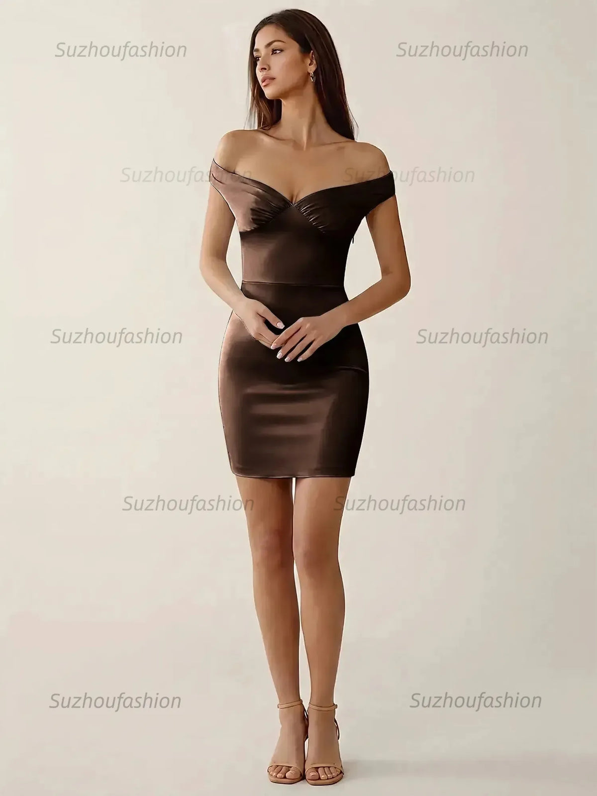 Suzhoufashion Off-The-Shoulder Ruched Satin Homecoming Dresses Mini Cocktail Dress
