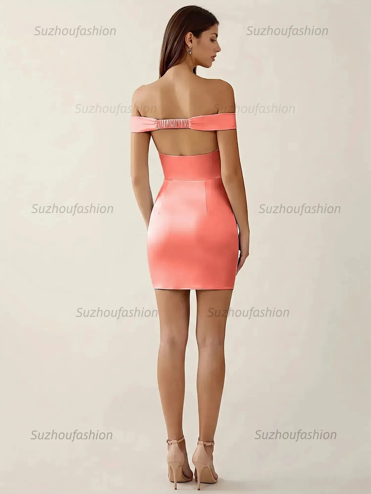 Suzhoufashion Off-The-Shoulder Ruched Satin Homecoming Dresses Mini Cocktail Dress