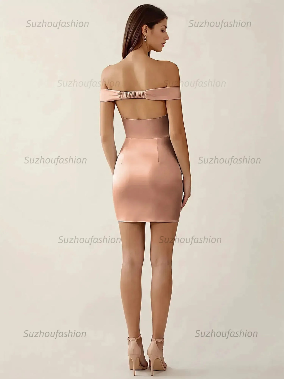 Suzhoufashion Off-The-Shoulder Ruched Satin Homecoming Dresses Mini Cocktail Dress
