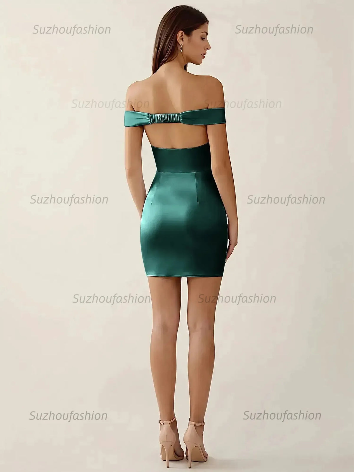 Suzhoufashion Off-The-Shoulder Ruched Satin Homecoming Dresses Mini Cocktail Dress