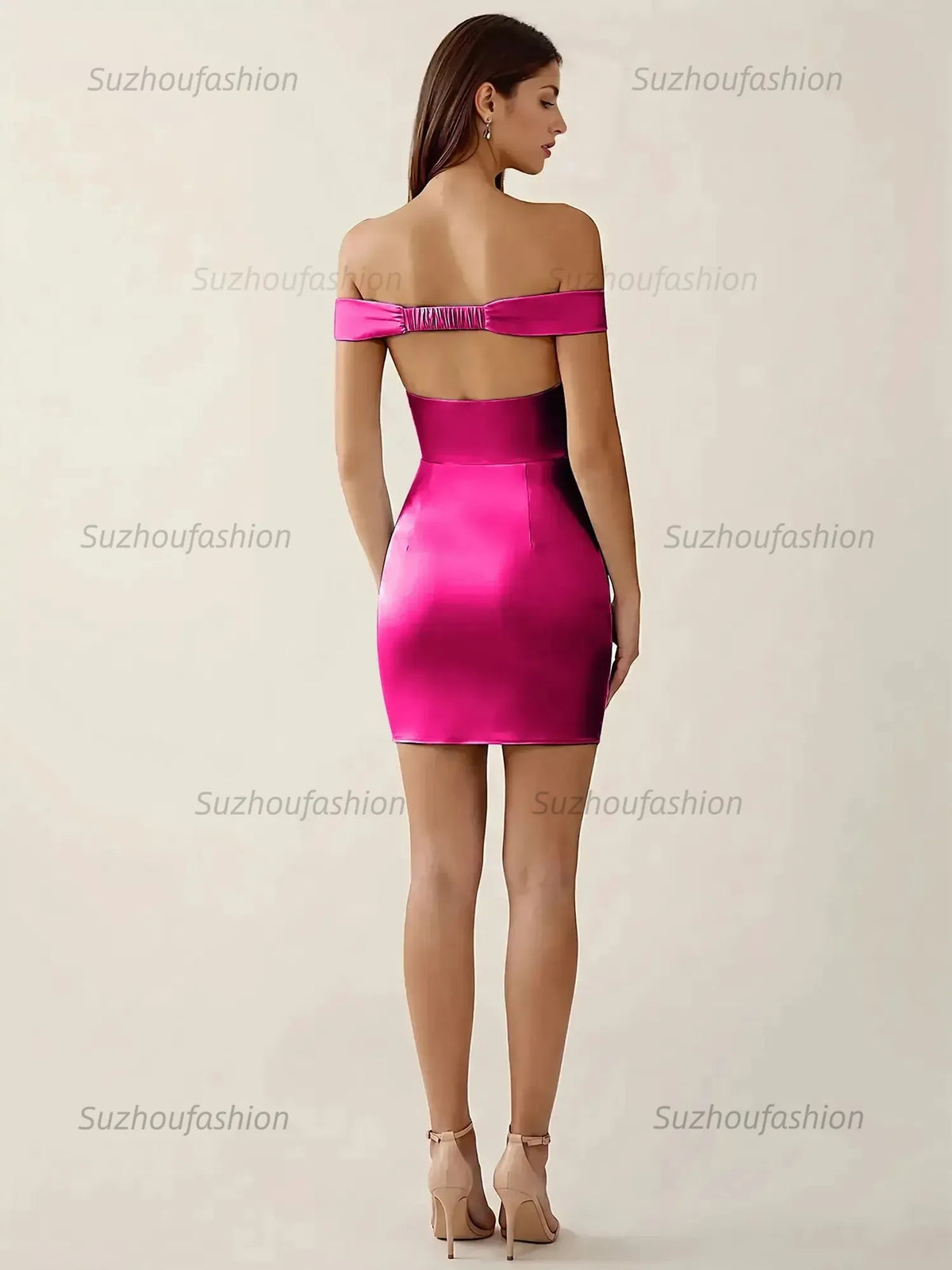 Suzhoufashion Off-The-Shoulder Ruched Satin Homecoming Dresses Mini Cocktail Dress