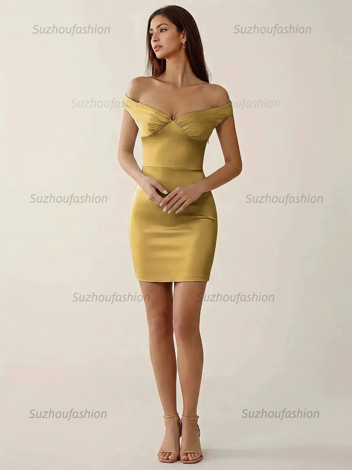 Suzhoufashion Off-The-Shoulder Ruched Satin Homecoming Dresses Mini Cocktail Dress