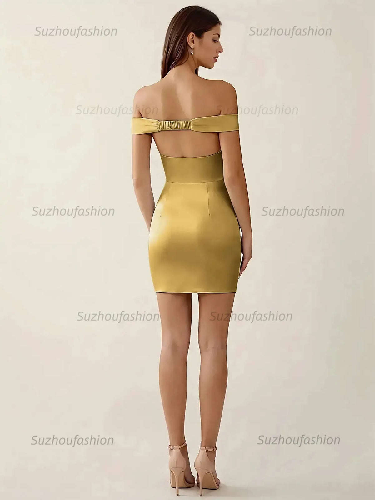 Suzhoufashion Off-The-Shoulder Ruched Satin Homecoming Dresses Mini Cocktail Dress