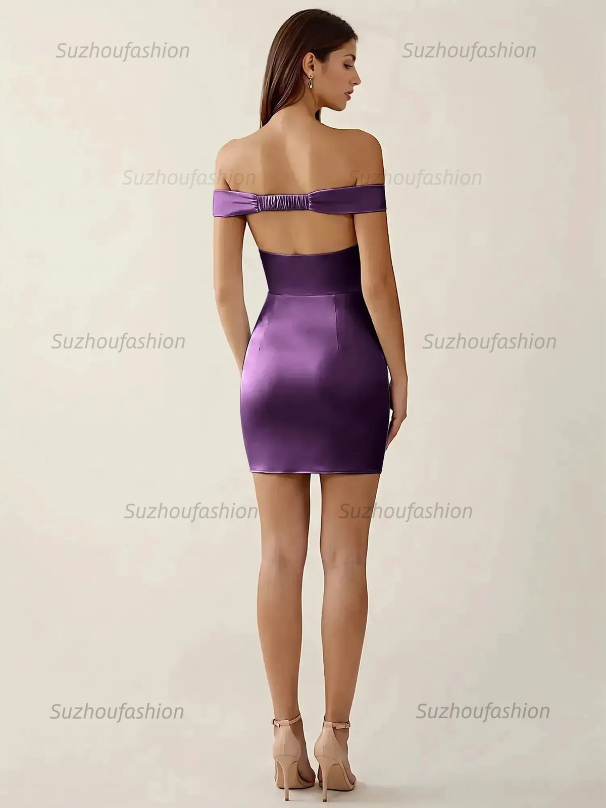 Suzhoufashion Off-The-Shoulder Ruched Satin Homecoming Dresses Mini Cocktail Dress