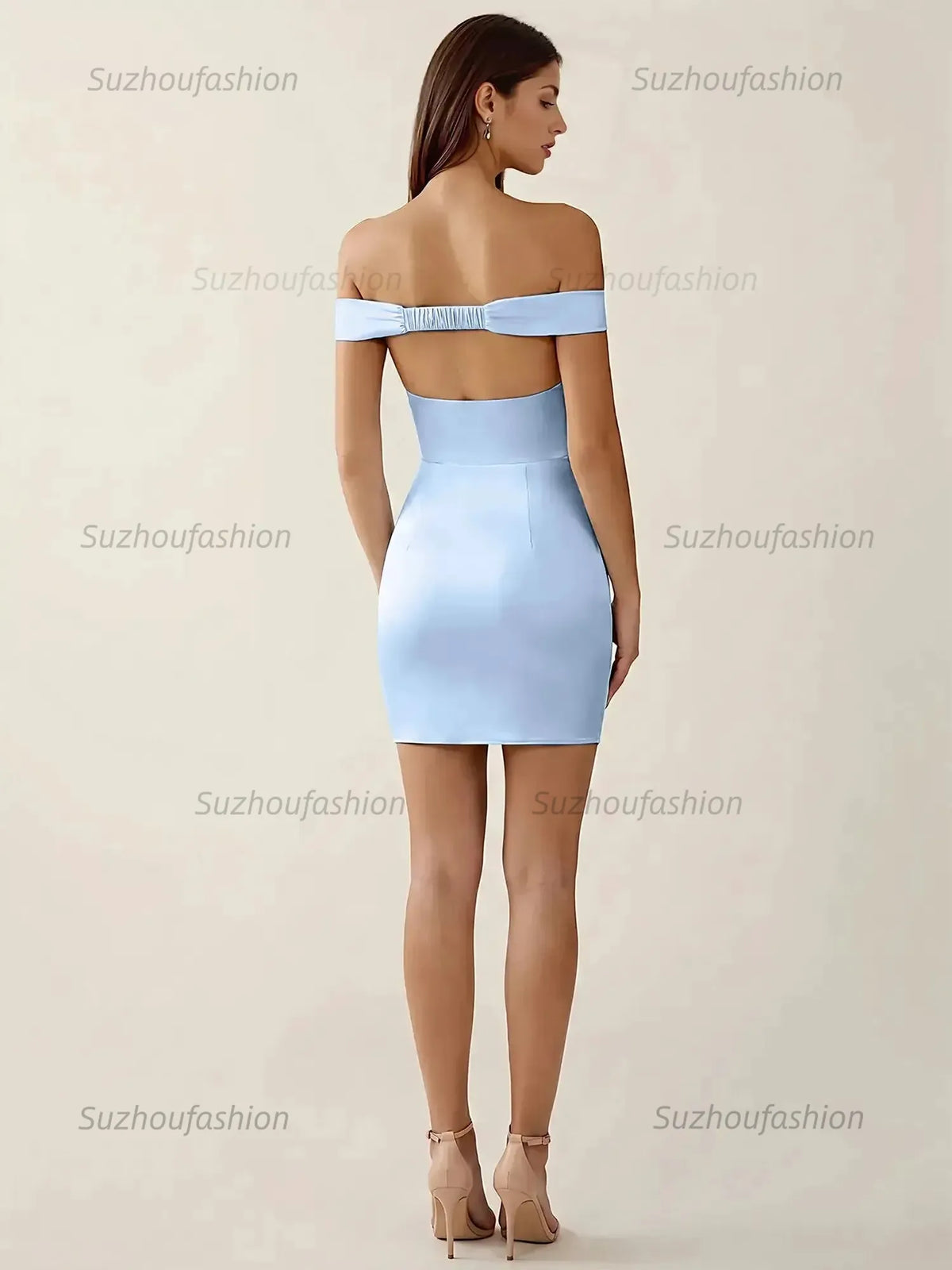 Suzhoufashion Off-The-Shoulder Ruched Satin Homecoming Dresses Mini Cocktail Dress