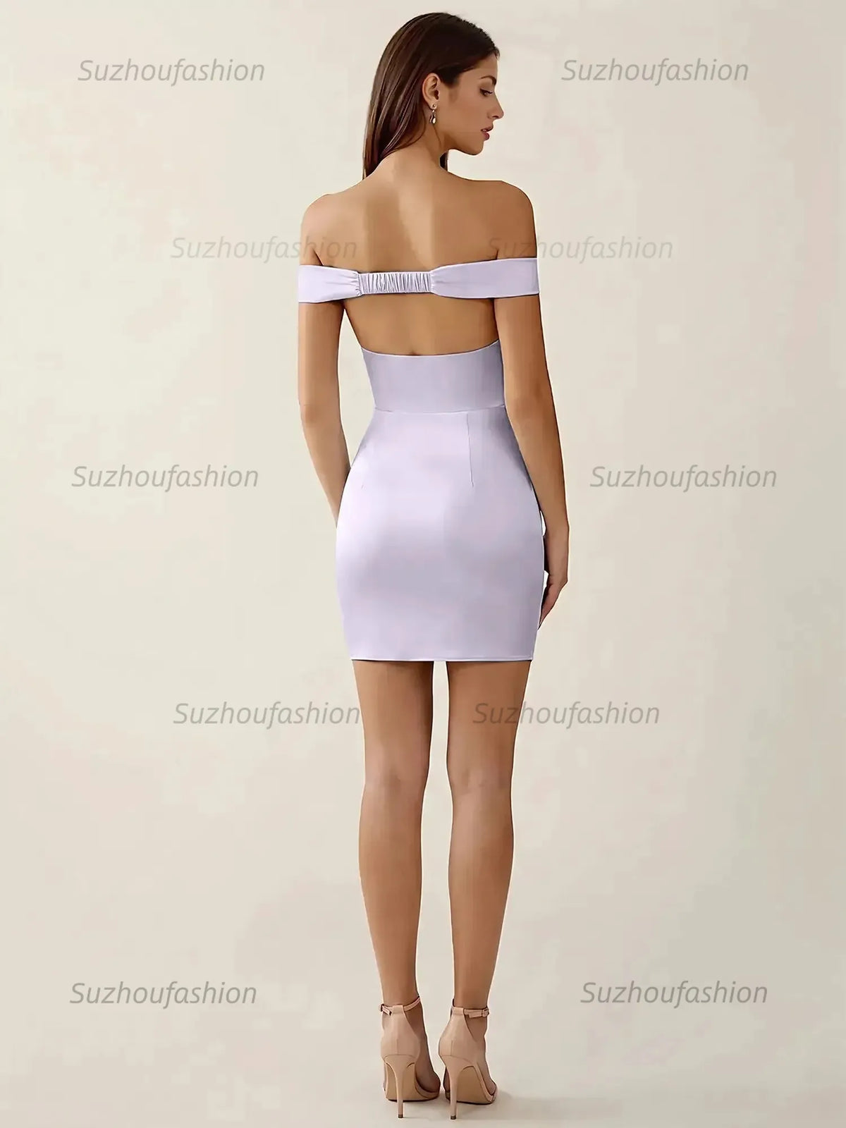 Suzhoufashion Off-The-Shoulder Ruched Satin Homecoming Dresses Mini Cocktail Dress