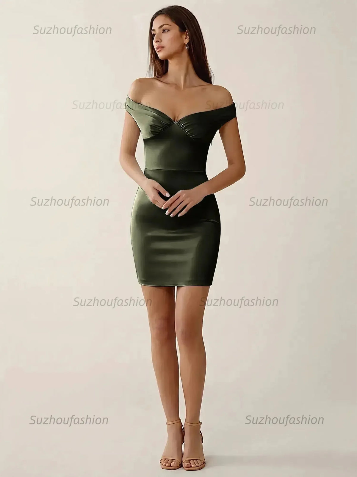 Suzhoufashion Off-The-Shoulder Ruched Satin Homecoming Dresses Mini Cocktail Dress