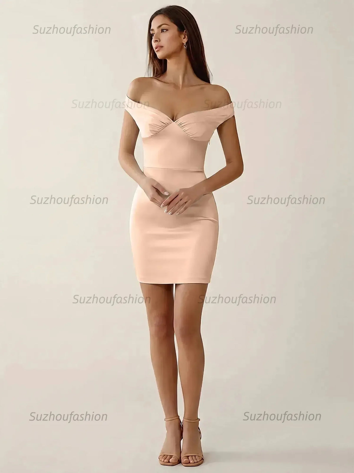 Suzhoufashion Off-The-Shoulder Ruched Satin Homecoming Dresses Mini Cocktail Dress