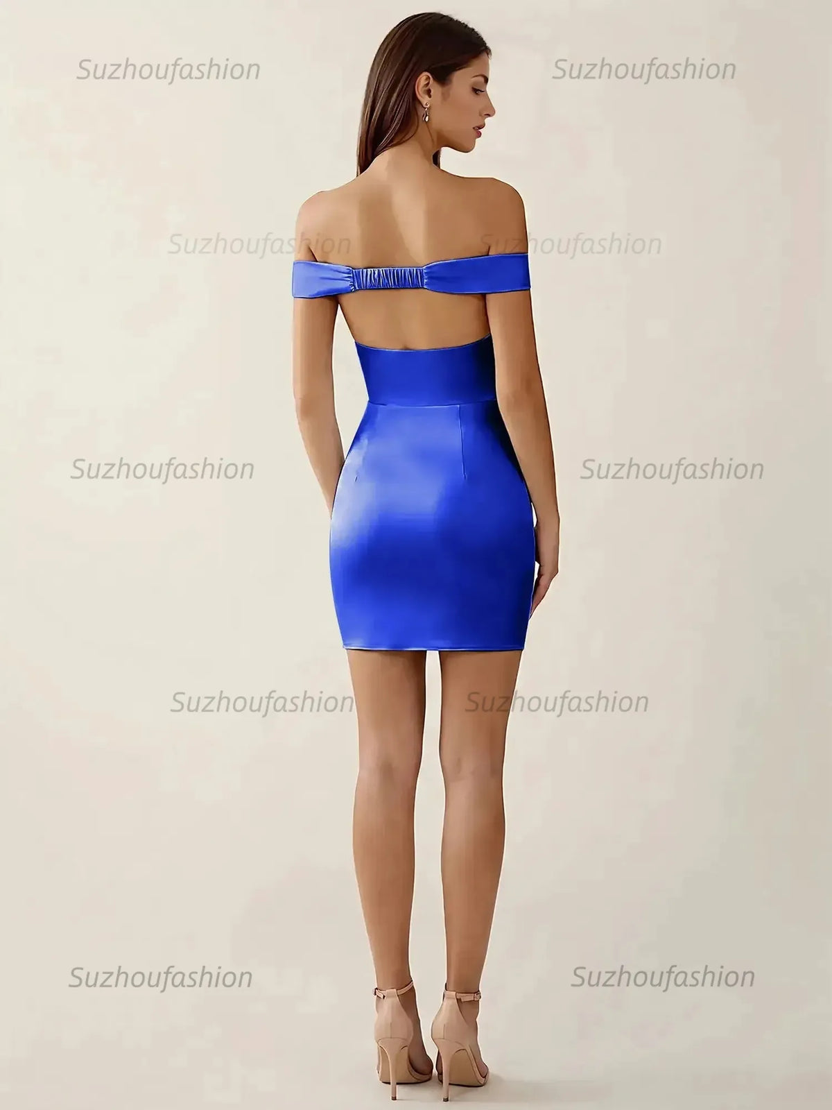 Suzhoufashion Off-The-Shoulder Ruched Satin Homecoming Dresses Mini Cocktail Dress