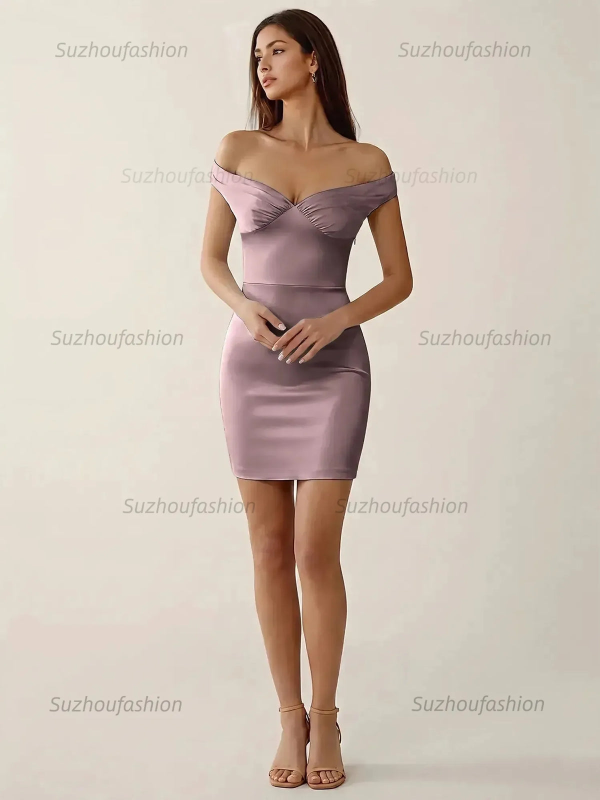 Suzhoufashion Off-The-Shoulder Ruched Satin Homecoming Dresses Mini Cocktail Dress