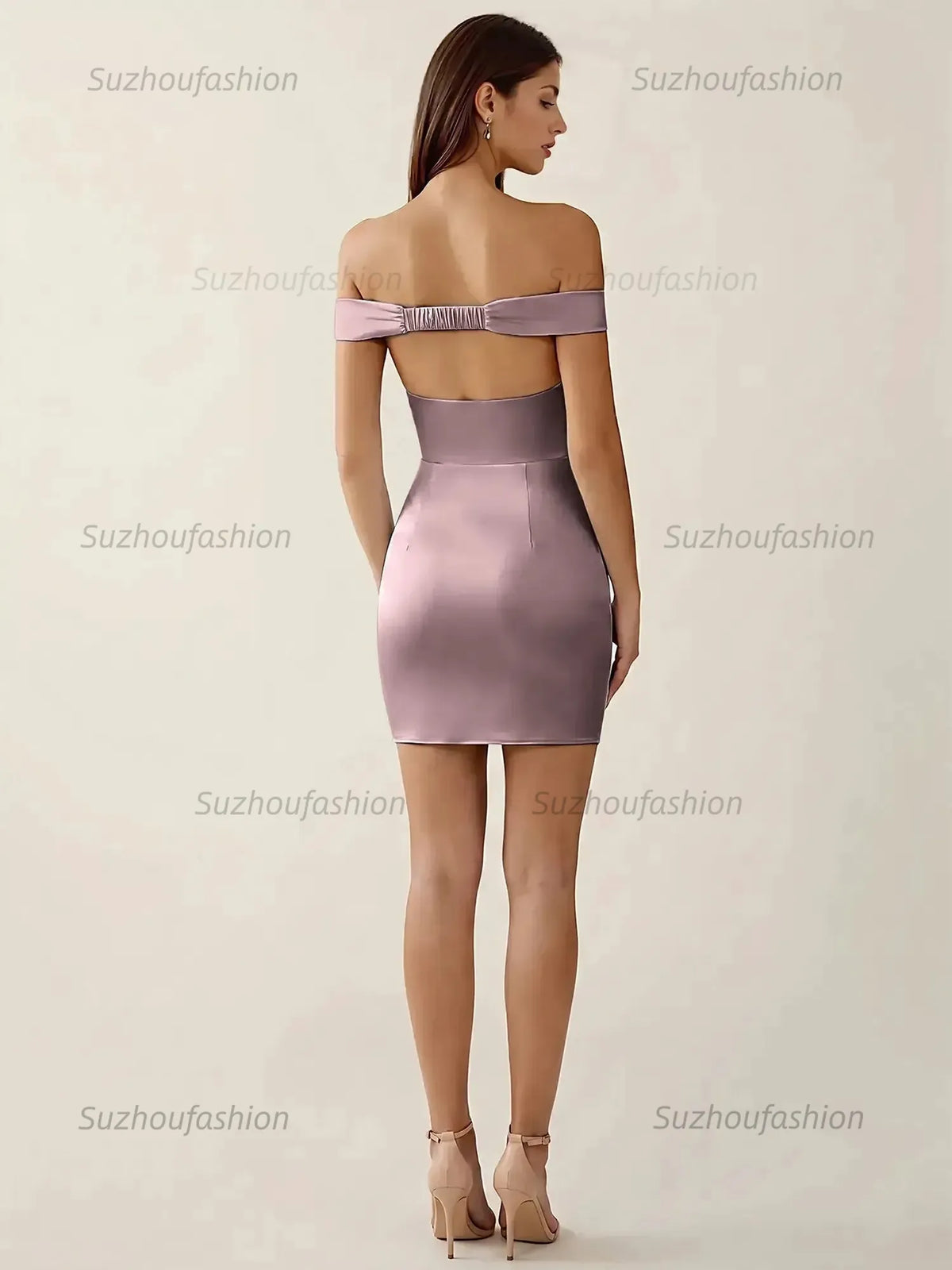 Suzhoufashion Off-The-Shoulder Ruched Satin Homecoming Dresses Mini Cocktail Dress