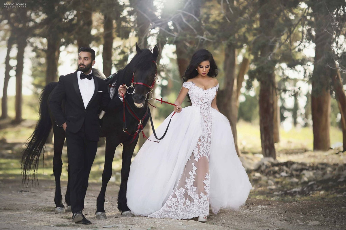Off The Shoulder Sheer Lace Beach Wedding Dresses Puffy Tulle Overskirt Sleeveless Bridal Gowns BA6040
