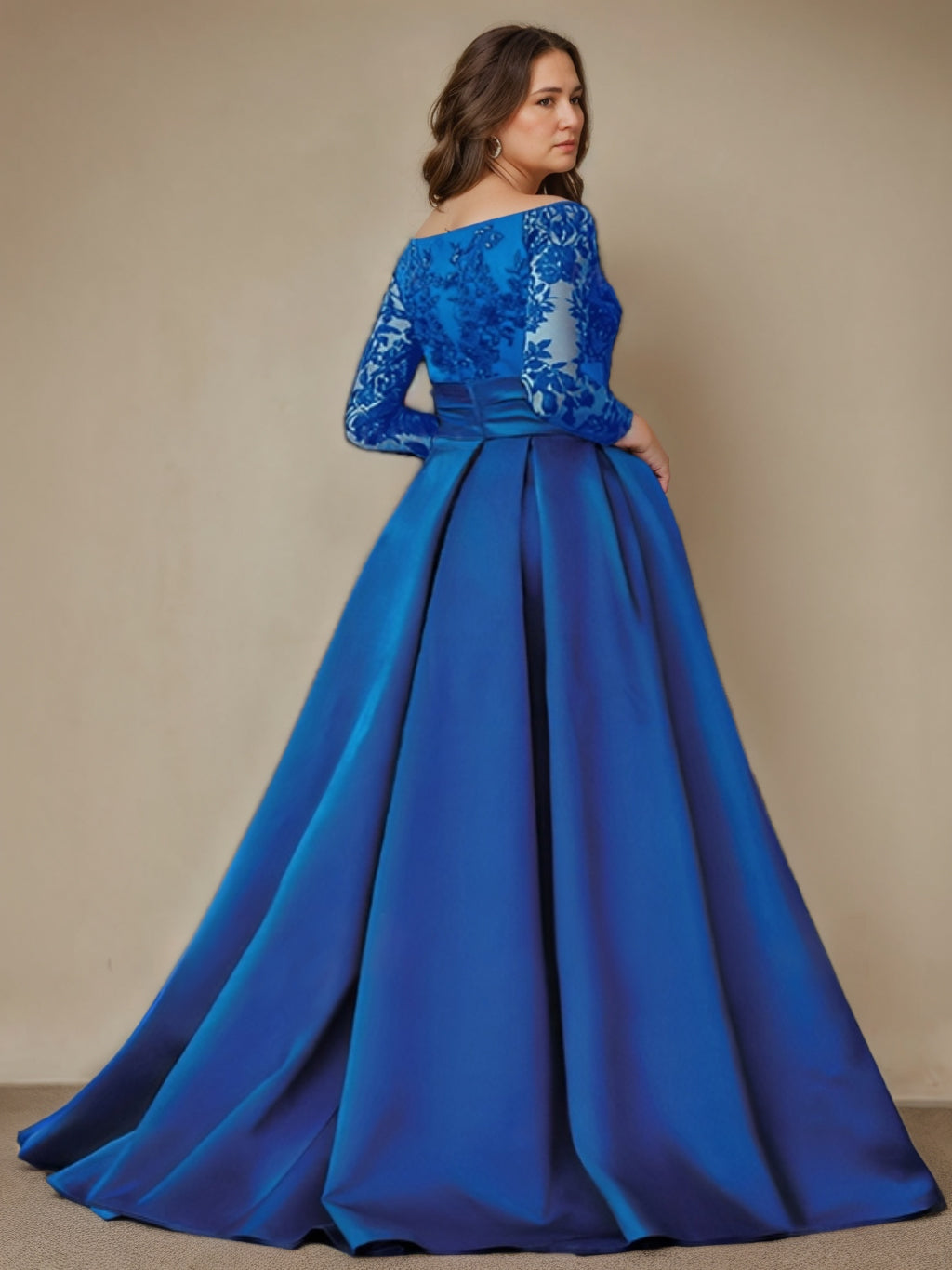 Off the Shoulder A Line Long Plus Size Mother of the Bride Dress with 3/4 Sleeves and Side Split