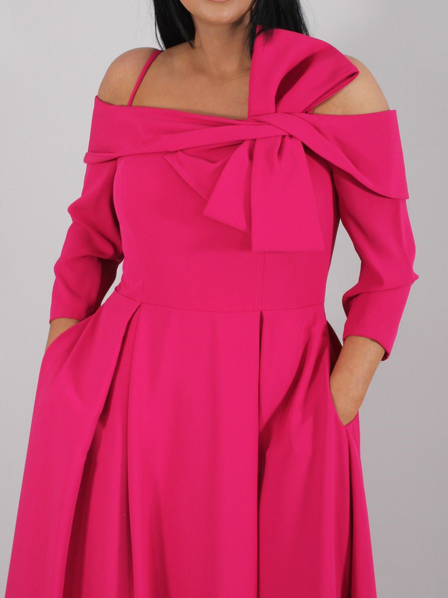 Off the Shoulder A Line Ankle Length Mother of the Bride Dress with Bow(s) and 3/4 Sleeves