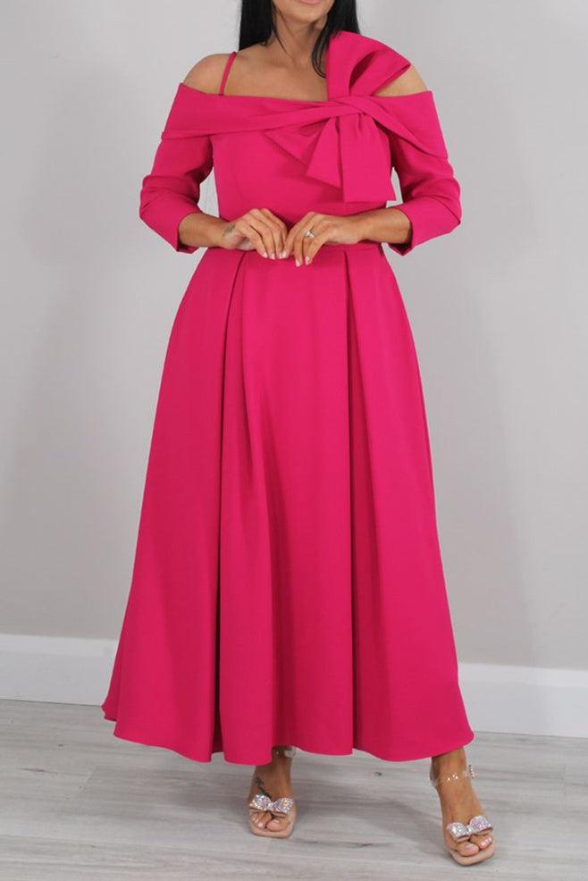 Off the Shoulder A Line Ankle Length Mother of the Bride Dress with Bow(s) and 3/4 Sleeves