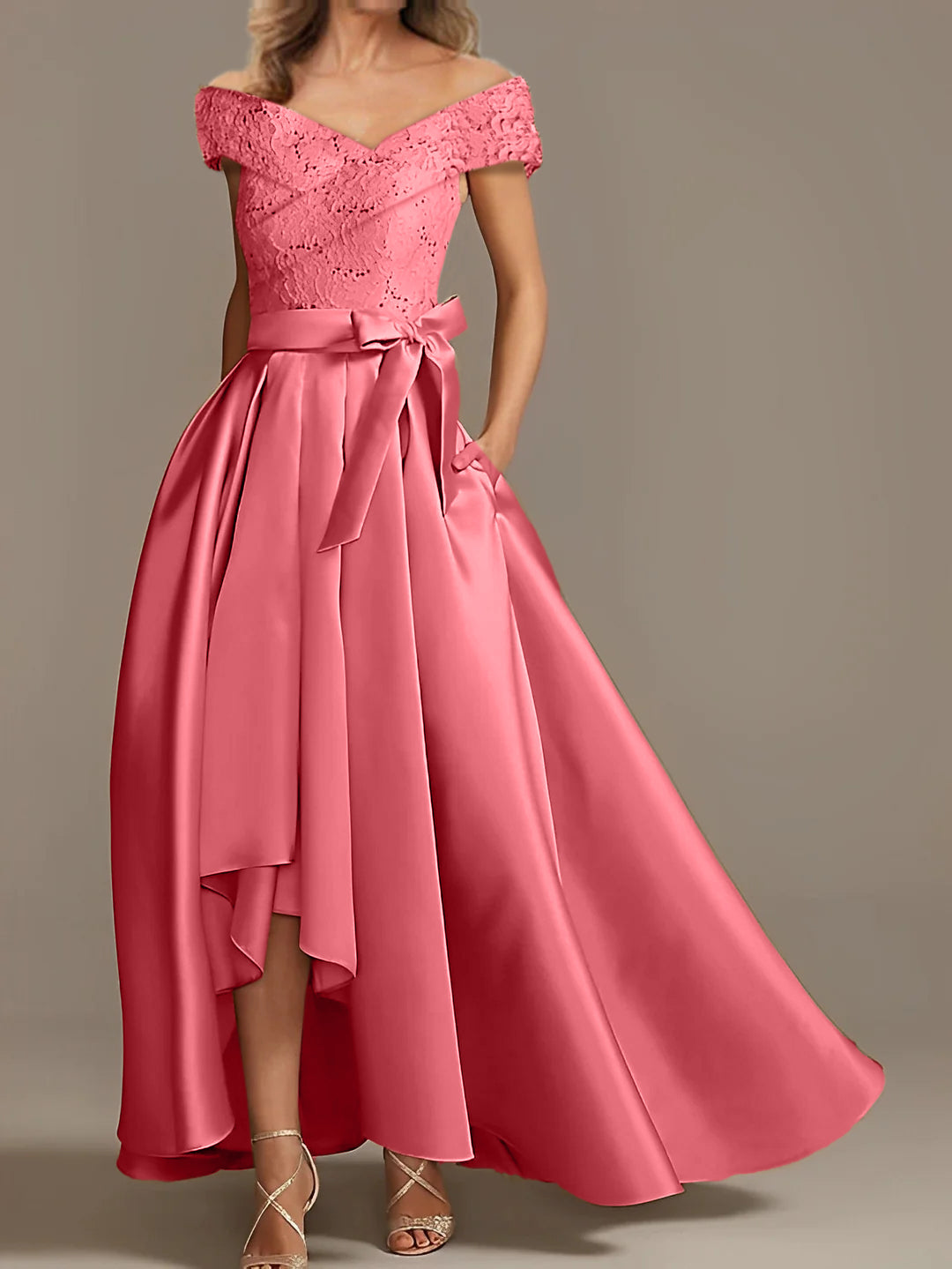 Off the Shoulder Asymmetrical A Line Mother of the Bride Dress with Ruffles