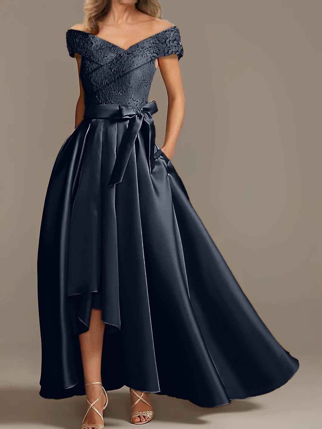 Off the Shoulder Asymmetrical A Line Mother of the Bride Dress with Ruffles