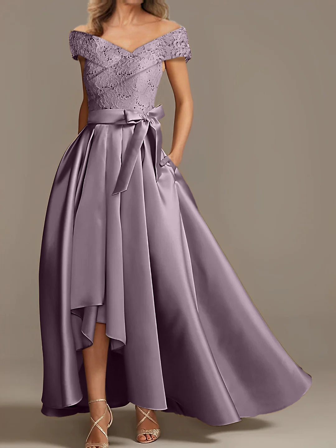 Off the Shoulder Asymmetrical A Line Mother of the Bride Dress with Ruffles