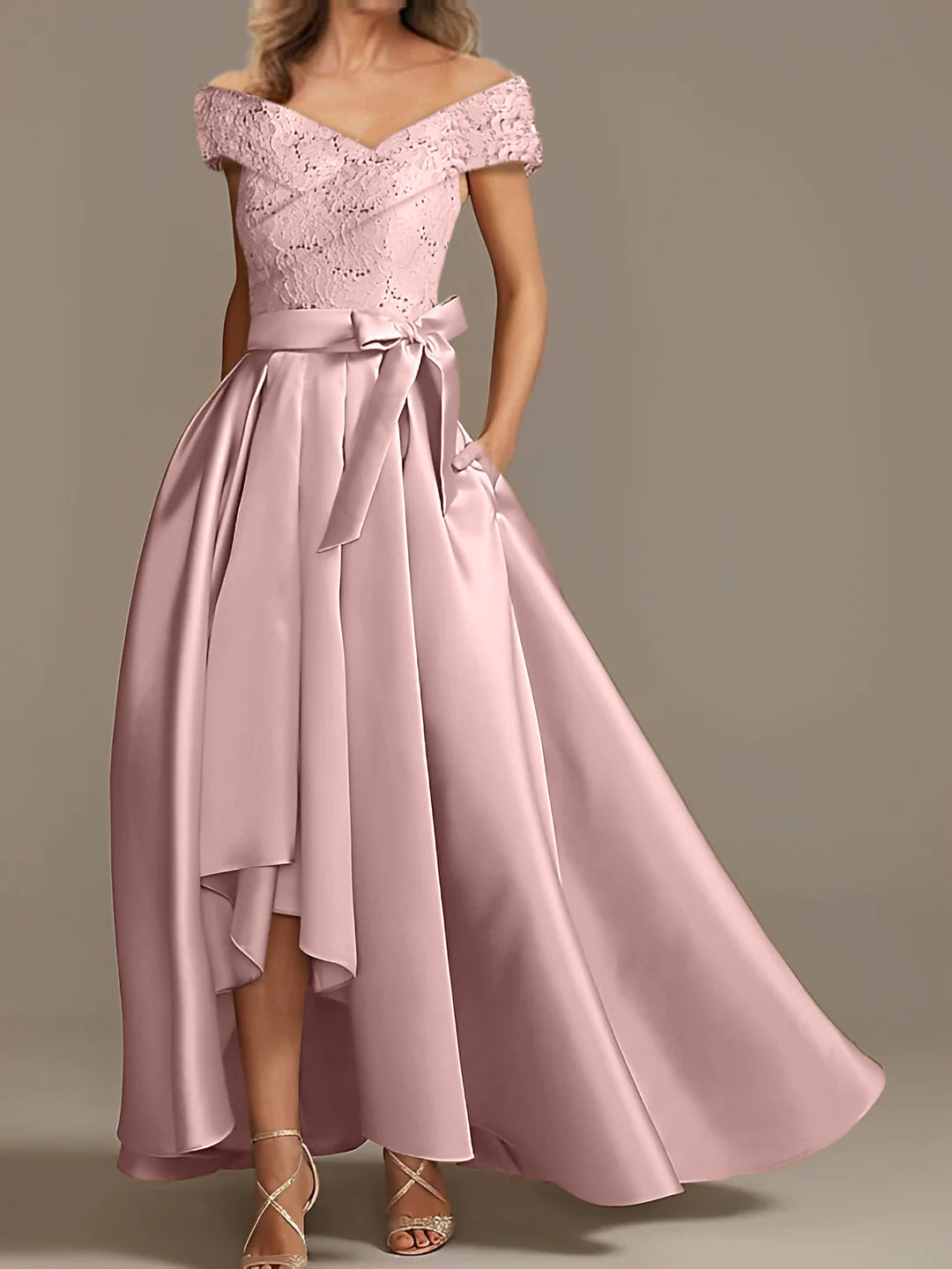 Off the Shoulder Asymmetrical A Line Mother of the Bride Dress with Ruffles
