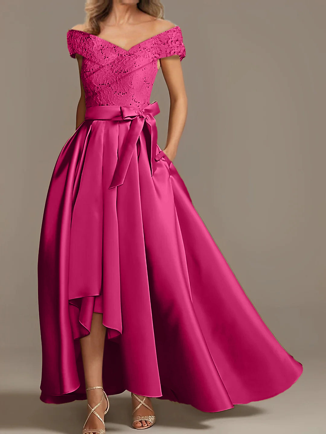 Off the Shoulder Asymmetrical A Line Mother of the Bride Dress with Ruffles