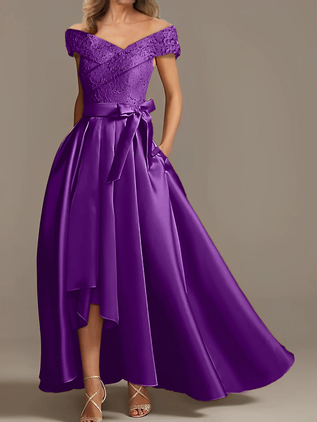Off the Shoulder Asymmetrical A Line Mother of the Bride Dress with Ruffles
