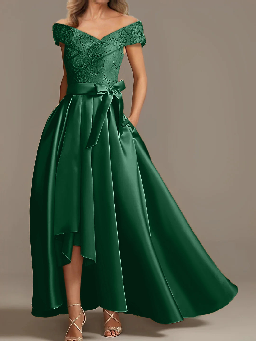Off the Shoulder Asymmetrical A Line Mother of the Bride Dress with Ruffles
