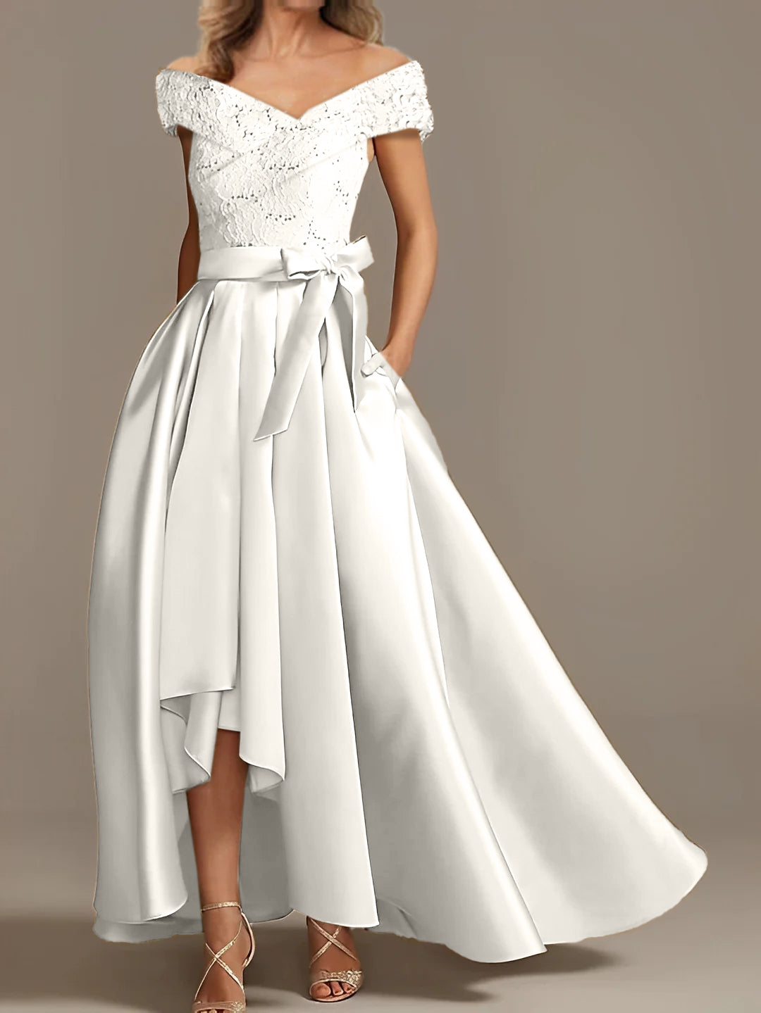 Off the Shoulder Asymmetrical A Line Mother of the Bride Dress with Ruffles