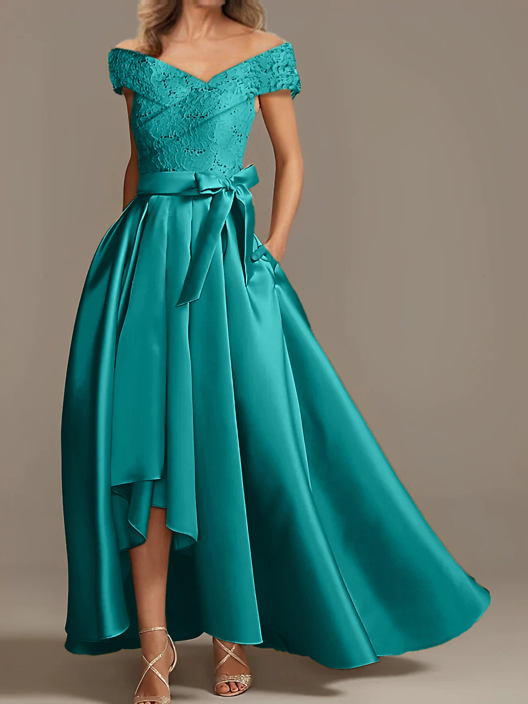 Off the Shoulder Asymmetrical A Line Mother of the Bride Dress with Ruffles