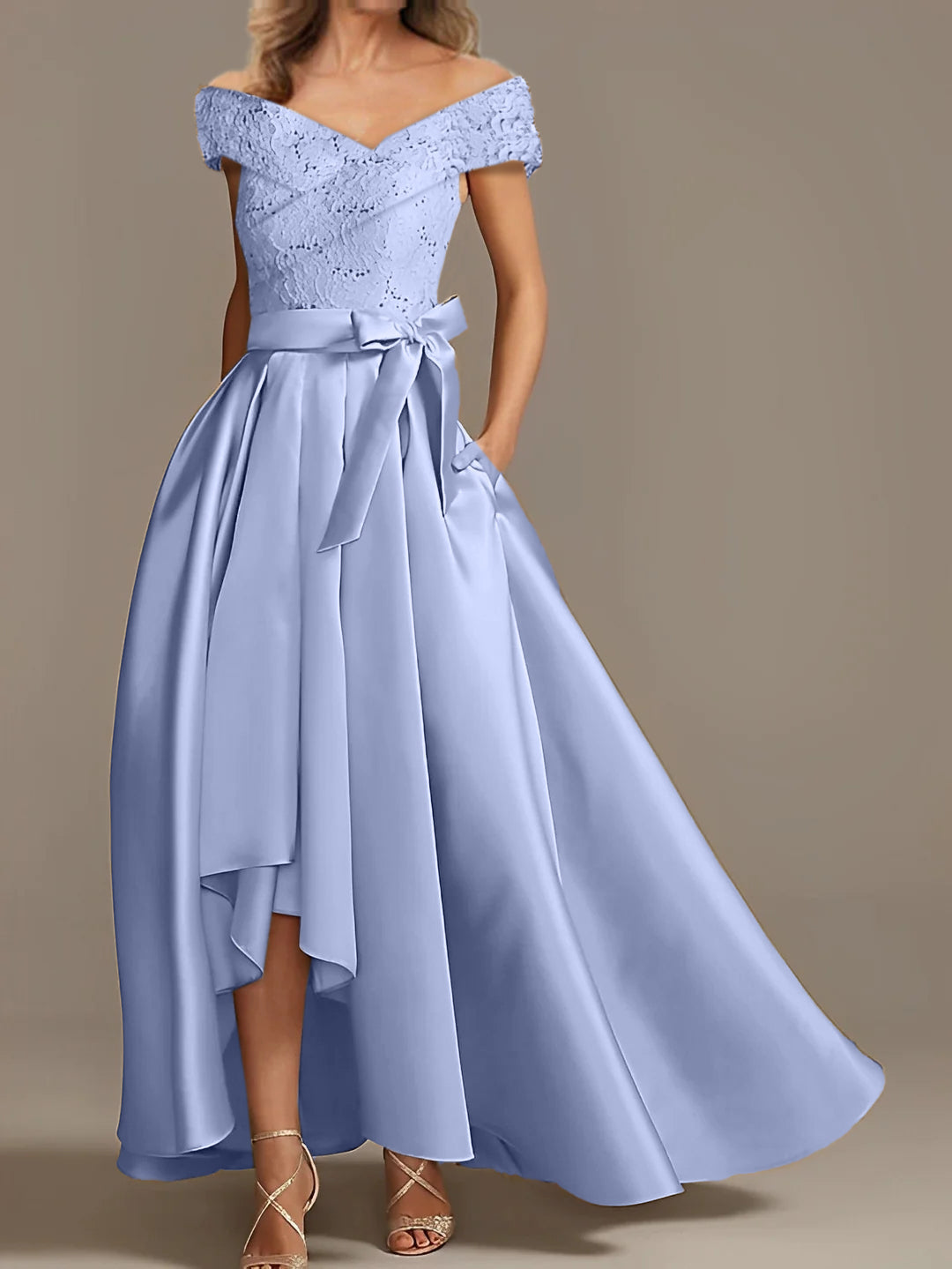 Off the Shoulder Asymmetrical A Line Mother of the Bride Dress with Ruffles