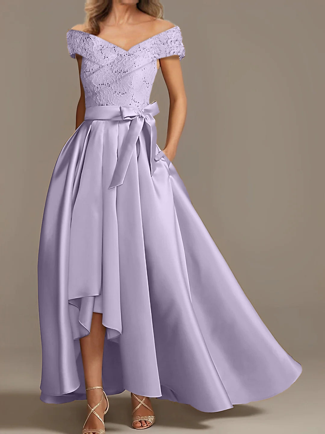 Off the Shoulder Asymmetrical A Line Mother of the Bride Dress with Ruffles