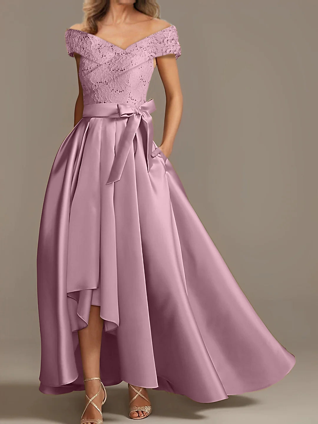 Off the Shoulder Asymmetrical A Line Mother of the Bride Dress with Ruffles