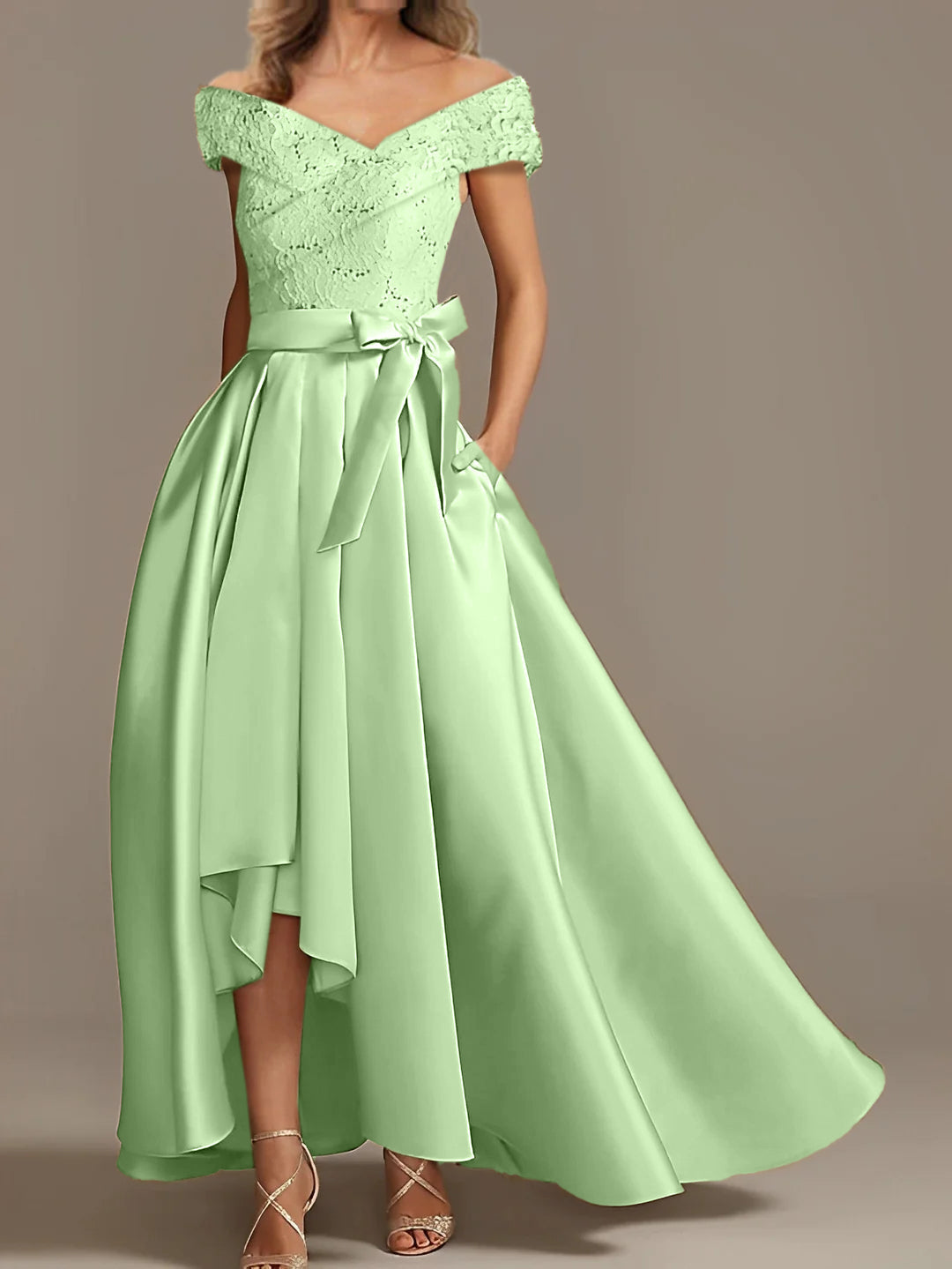 Off the Shoulder Asymmetrical A Line Mother of the Bride Dress with Ruffles